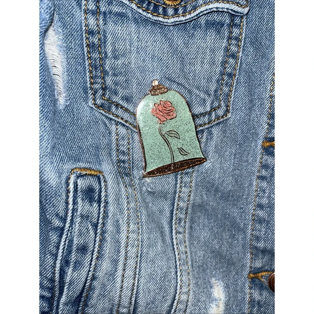 Disney Beauty & the Beast Denim Sequin Jacket Belle Sz US 7/8 Girls Jean Blue - Picture 3 of 10